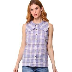 Ganni Checked Cotton-Blend Seersucker Top - Size US 6